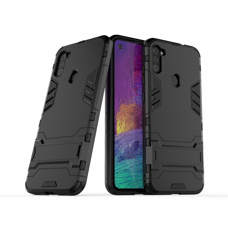 PC + TPU Phone Case Protective Shell with Kickstand for Samsung Galaxy A11 - Black-1