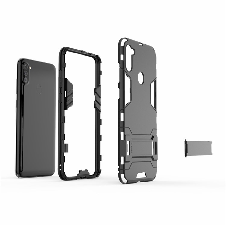 PC + TPU Phone Case Protective Shell with Kickstand for Samsung Galaxy A11 - Black-3