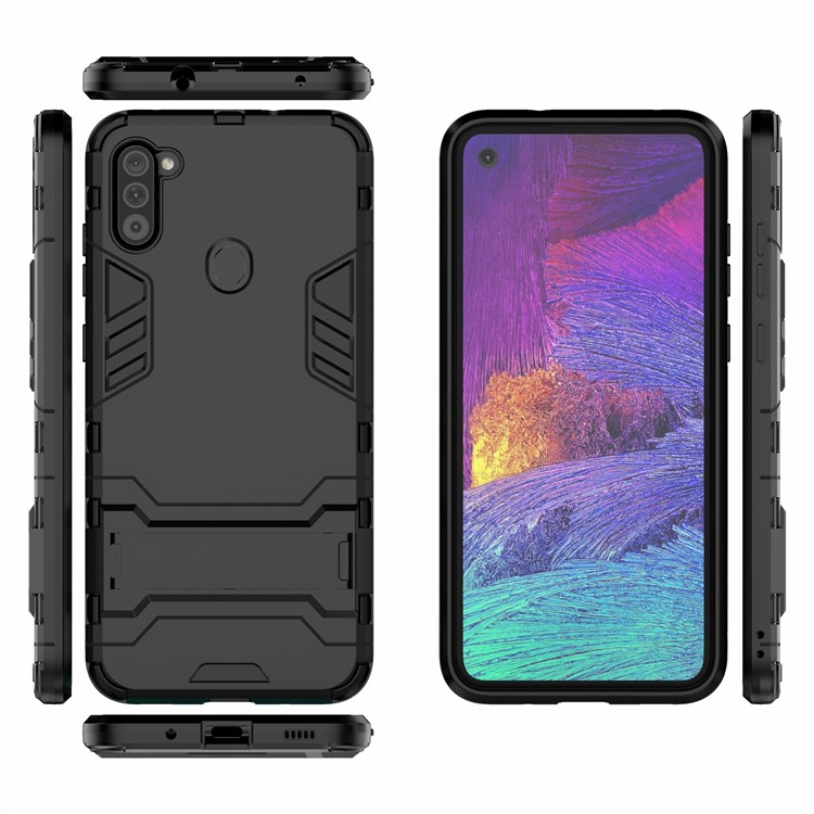 PC + TPU Phone Case Protective Shell with Kickstand for Samsung Galaxy A11 - Black-6