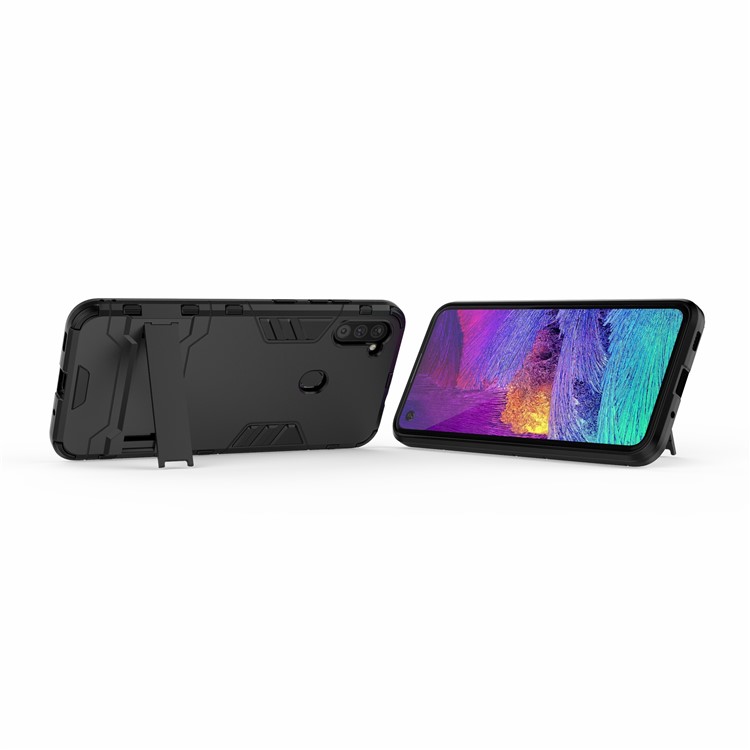 PC + TPU Phone Case Protective Shell with Kickstand for Samsung Galaxy A11 - Black-7