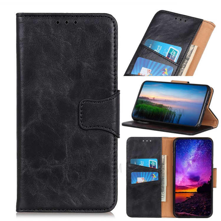 Crazy Horse Protective Leather Wallet Stand Case for Samsung Galaxy A21S - Black-1