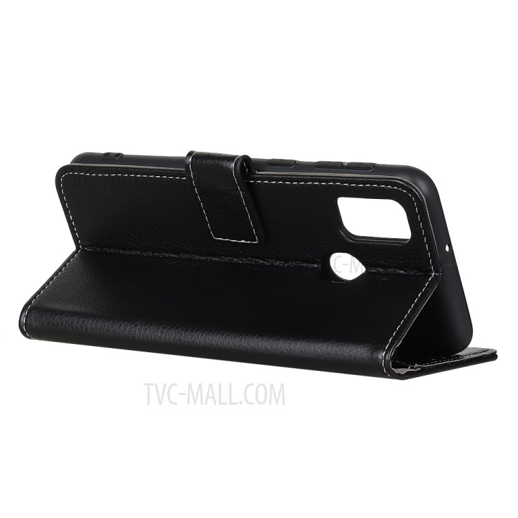 Litchi Skin Leather Wallet Stand Case for Samsung Galaxy A21s - Black-3
