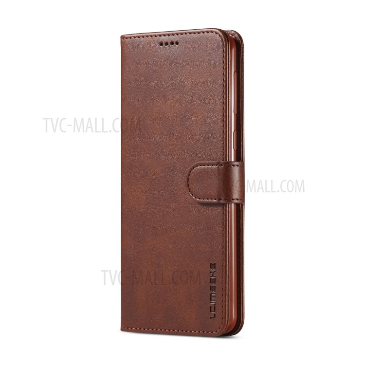 LC.IMEEKE Leather Wallet Stand Case for Samsung Galaxy A21 - Coffee-2
