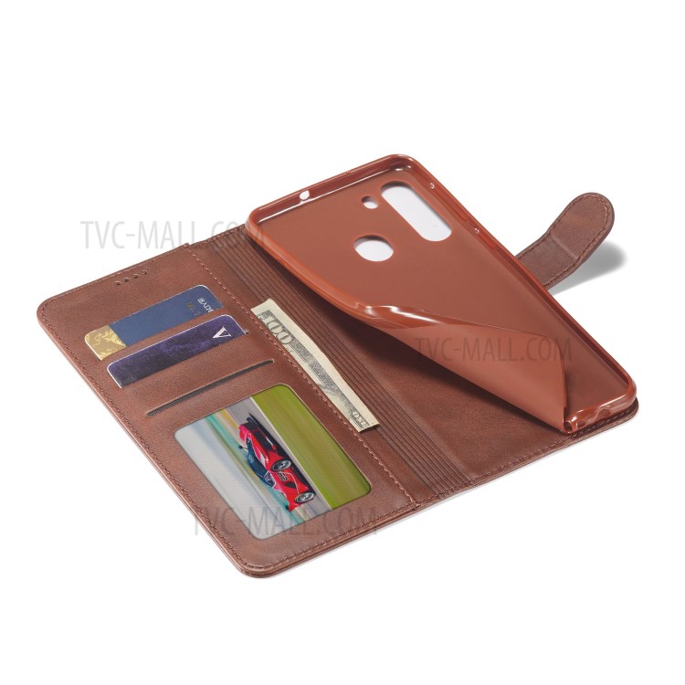 LC.IMEEKE Leather Wallet Stand Case for Samsung Galaxy A21 - Coffee-7