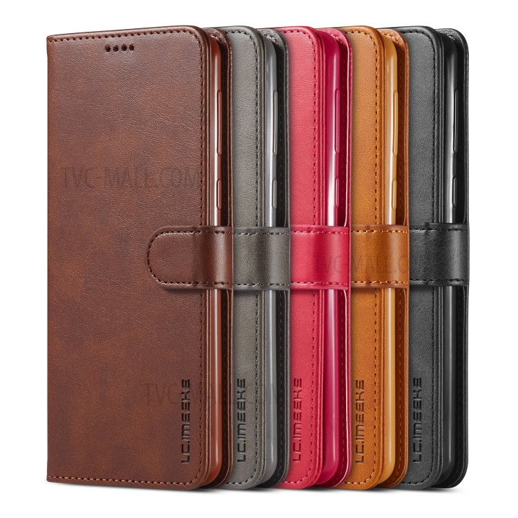 LC.IMEEKE Leather Wallet Stand Case for Samsung Galaxy A21 - Coffee-8