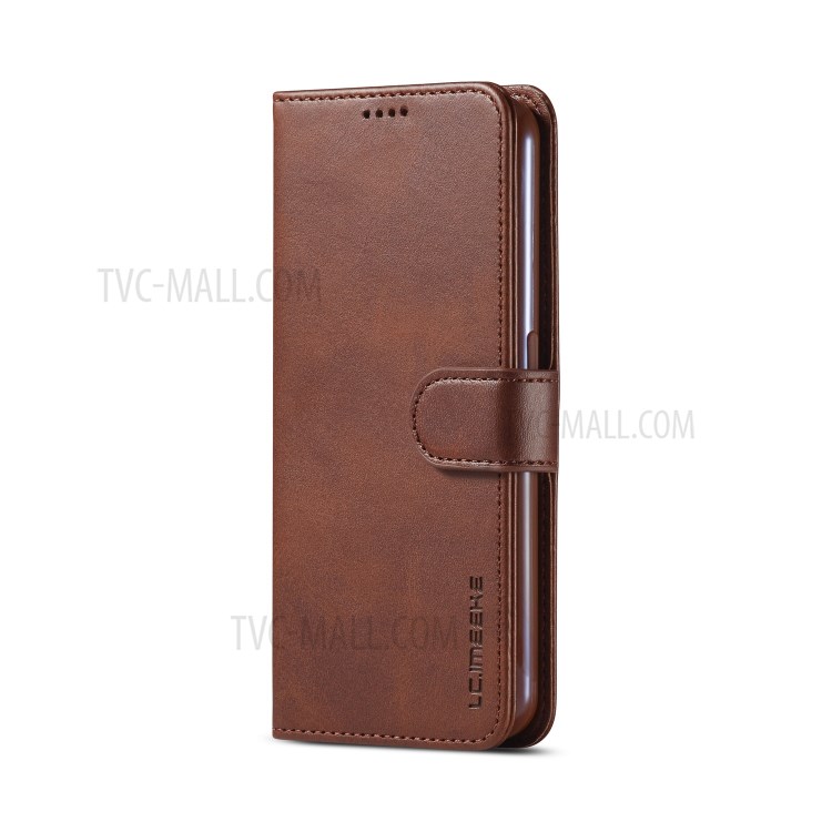 LC.IMEEKE Leather Stylish Wallet Stand Case for Samsung Galaxy A01 - Dark Brown-2