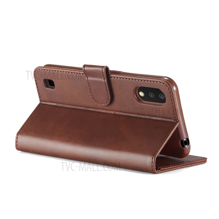 LC.IMEEKE Leather Stylish Wallet Stand Case for Samsung Galaxy A01 - Dark Brown-6