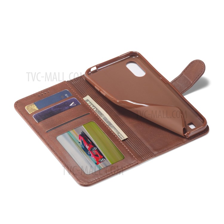 LC.IMEEKE Leather Stylish Wallet Stand Case for Samsung Galaxy A01 - Dark Brown-7