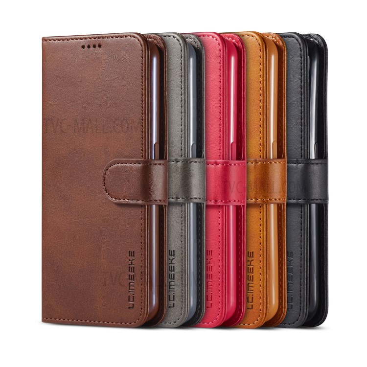 LC.IMEEKE Leather Stylish Wallet Stand Case for Samsung Galaxy A01 - Dark Brown-8