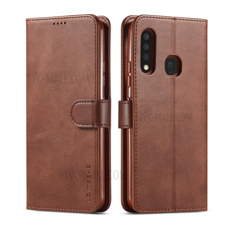 LC.IMEEKE Wallet Leather Stand Case for Samsung Galaxy A70e - Coffee-1