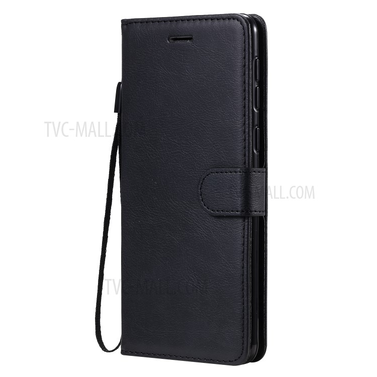 Solid Color PU Leather Phone Flip Cover with Strap for Samsung Galaxy A21 - Black-2