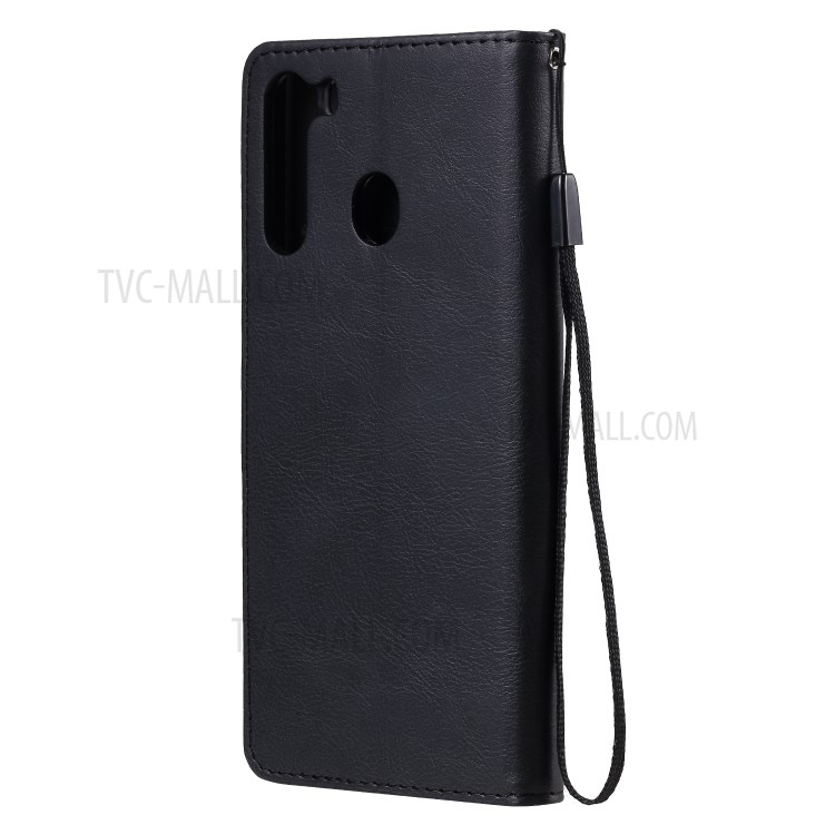 Solid Color PU Leather Phone Flip Cover with Strap for Samsung Galaxy A21 - Black-3