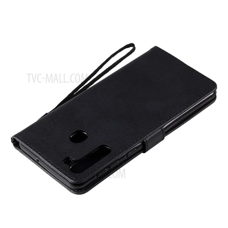 Solid Color PU Leather Phone Flip Cover with Strap for Samsung Galaxy A21 - Black-8