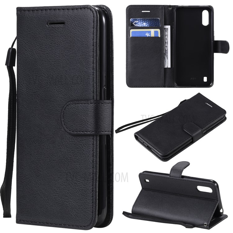 Wallet Leather Stand Phone Case for Samsung Galaxy A01 - Black-1