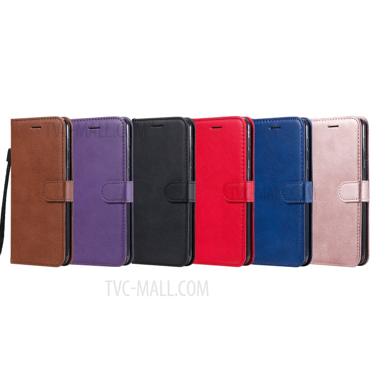 Solid Color PU Leather Shell Phone Flip Cover with Strap for Samsung Galaxy M31 - Black-12