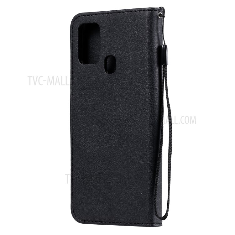 Solid Color PU Leather Shell Phone Flip Cover with Strap for Samsung Galaxy M31 - Black-3