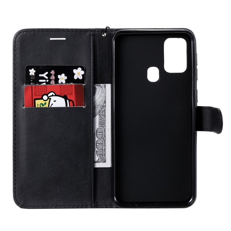 Solid Color PU Leather Shell Phone Flip Cover with Strap for Samsung Galaxy M31 - Black-4