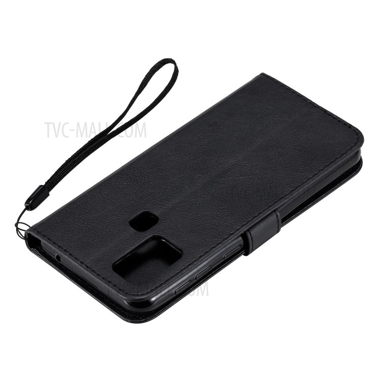 Solid Color PU Leather Shell Phone Flip Cover with Strap for Samsung Galaxy M31 - Black-7