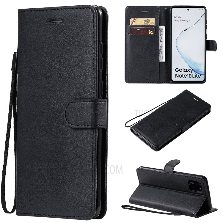 Pure Color Unique Design Leather Phone Shell for Samsung Galaxy A81/Note 10 Lite/M60s - Black-1