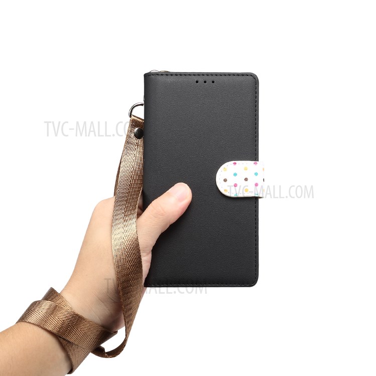 Retro Dots Decor Leather Phone Cover Shell with Lanyard for Samsung Galaxy S20 - Black-7