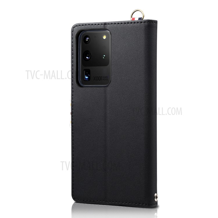 Polk Dots Style Wallet Stand Flip Leather Phone Shell for Samsung Galaxy S20 Ultra - Black-2