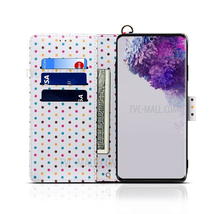 Polk Dots Style Wallet Stand Flip Leather Phone Shell for Samsung Galaxy S20 Ultra - Black-4