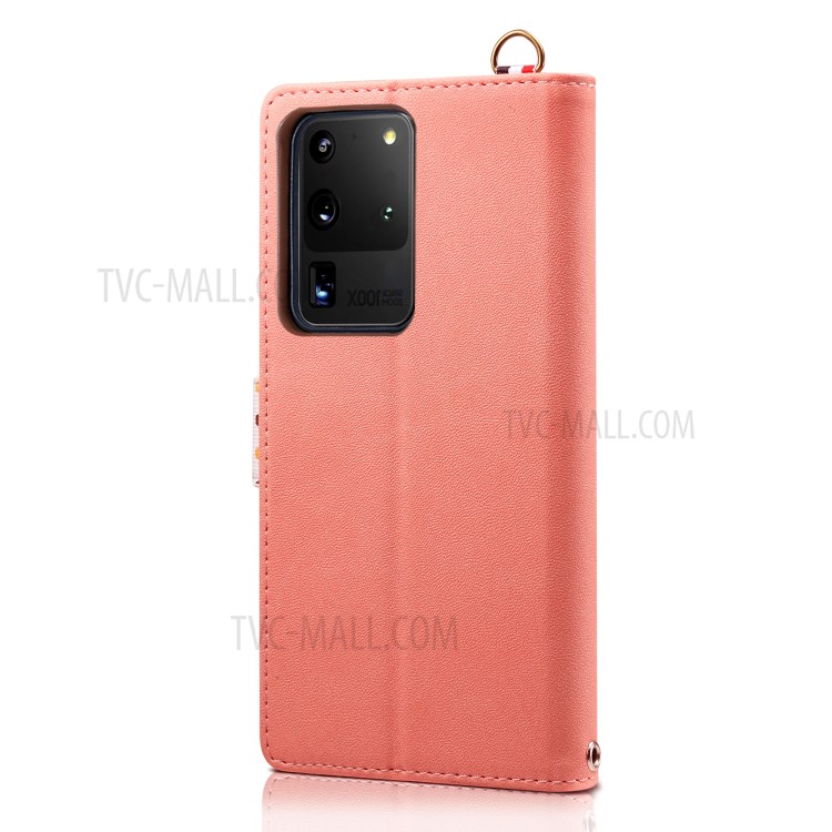 Polk Puntos Carpeta Del Estilo Del Soporte Del Tirón Cáscara Del Teléfono De Cuero Para La Galaxia S20 De Ultra - Naranja-2