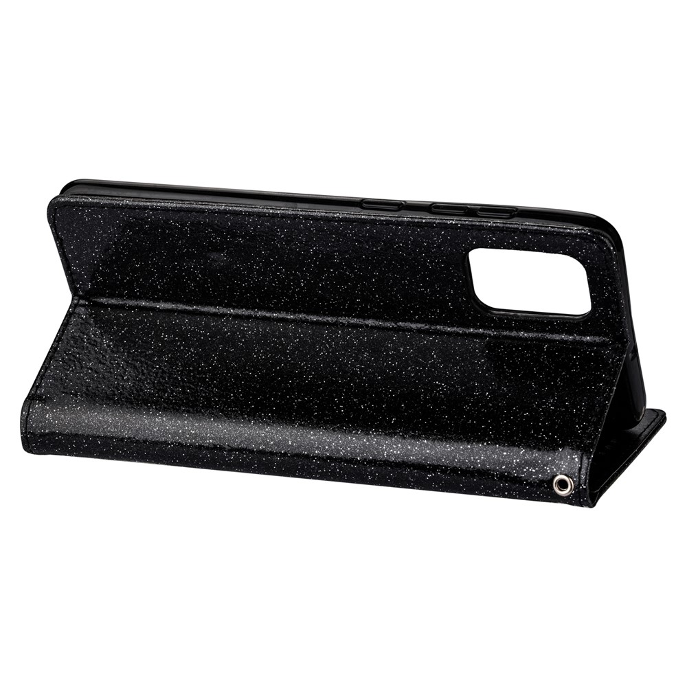 Glitter Powder Zippered Stand Carteira De Couro Com Alça Para Samsung Galaxy A41 (versão Global) - Preto-6