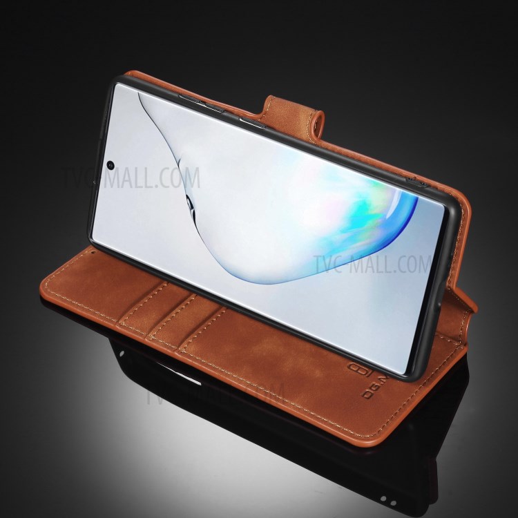 DG.MING Retro Style Leather Wallet Stand Protective Case for Samsung Galaxy A91/S10 Lite - Brown-11