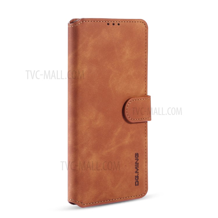 DG.MING Retro Style Leather Wallet Stand Protective Case for Samsung Galaxy A91/S10 Lite - Brown-2