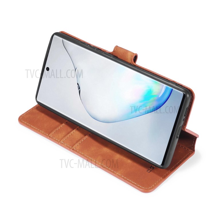 DG.MING Retro Style Leather Wallet Stand Protective Case for Samsung Galaxy A91/S10 Lite - Brown-5