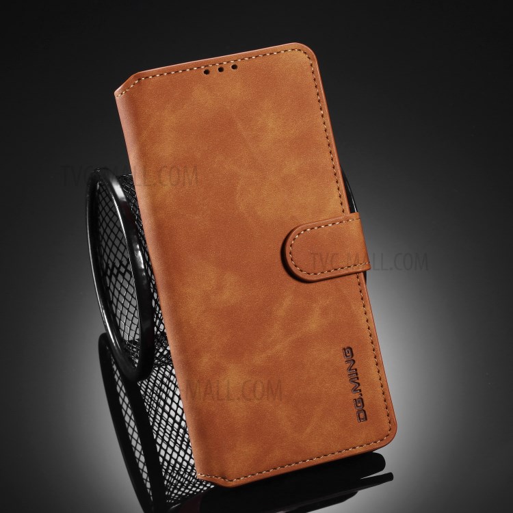 DG.MING Retro Style Leather Wallet Stand Protective Case for Samsung Galaxy A91/S10 Lite - Brown-8