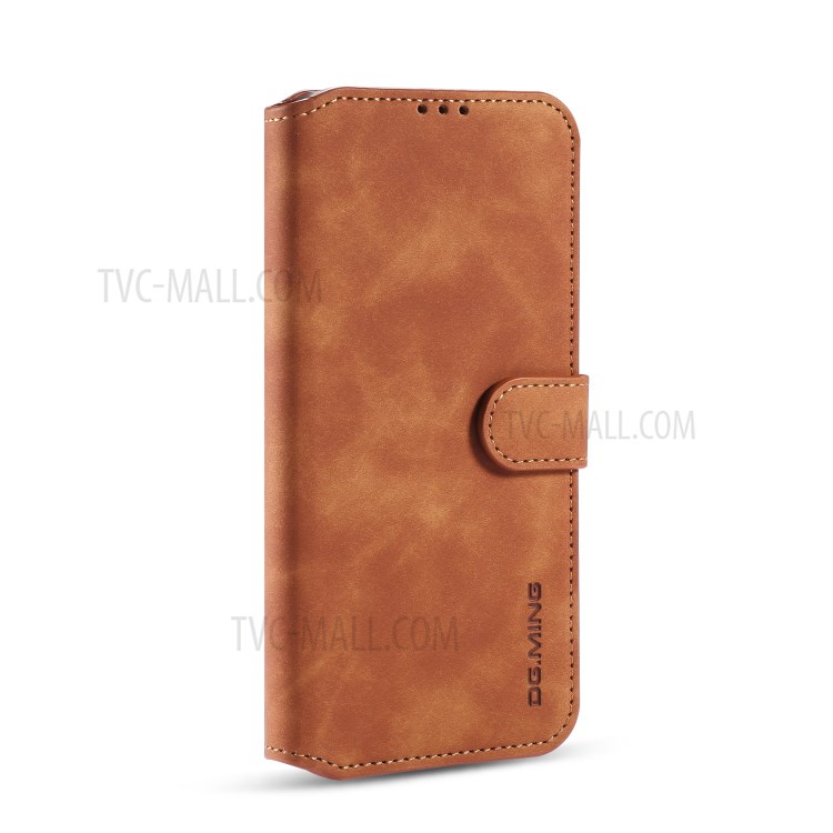 DG.MING Retro Style Leather Wallet Stand Phone Case for Samsung Galaxy M31 - Brown-2