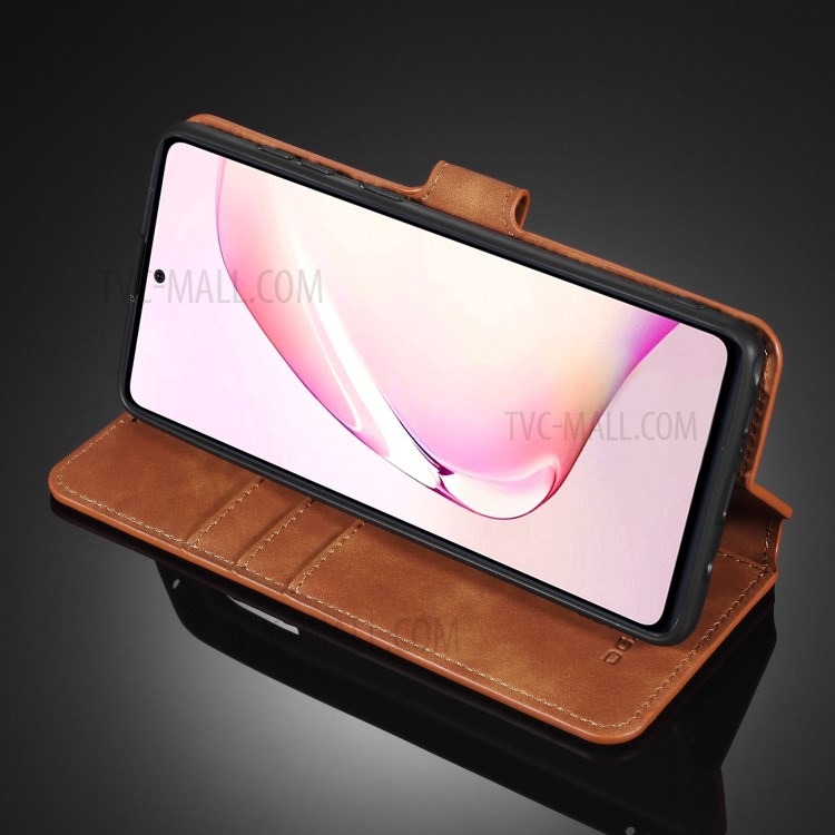 DG.MING Retro Style Leather Wallet Stand Phone Cover for Samsung Galaxy A81/Note 10 Lite - Brown-11