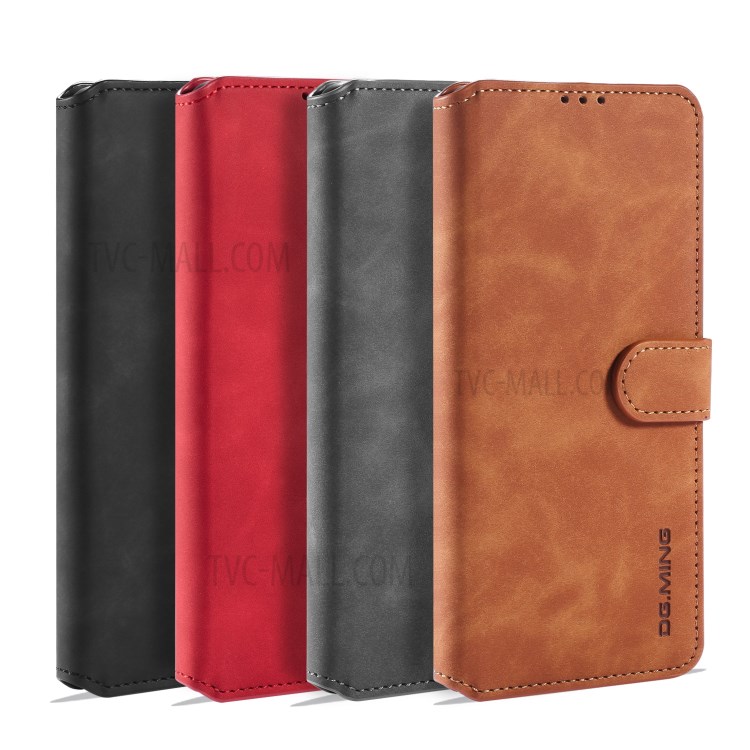 DG.MING Retro Style Leather Wallet Stand Phone Cover for Samsung Galaxy A81/Note 10 Lite - Brown-16