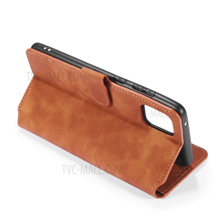 DG.MING Retro Style Leather Wallet Stand Phone Cover for Samsung Galaxy A81/Note 10 Lite - Brown-6