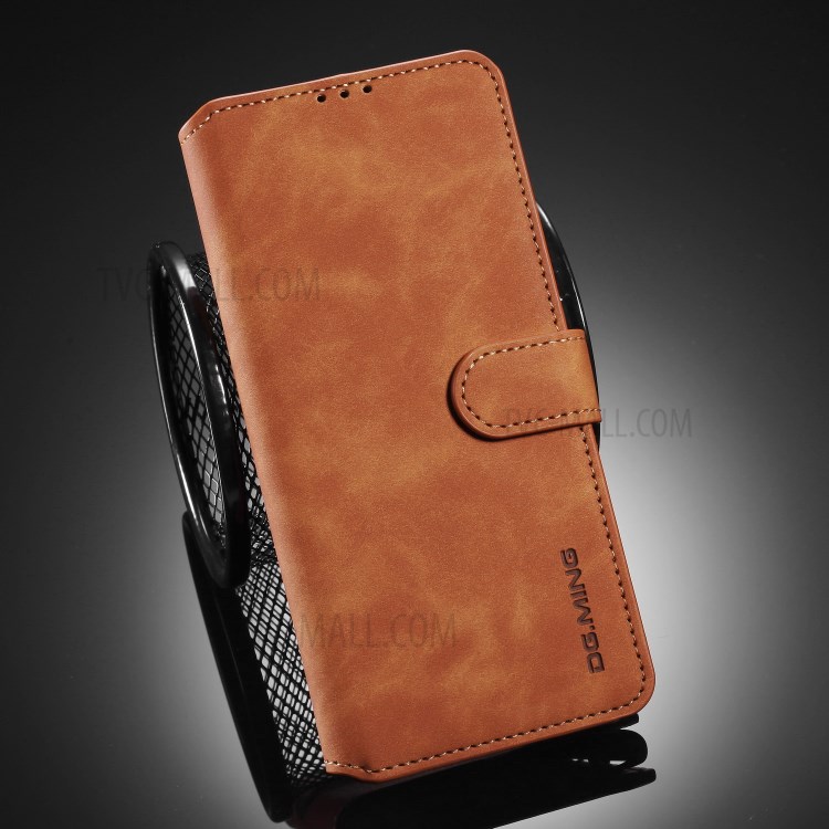 DG.MING Retro Style Leather Wallet Stand Phone Cover for Samsung Galaxy A81/Note 10 Lite - Brown-8