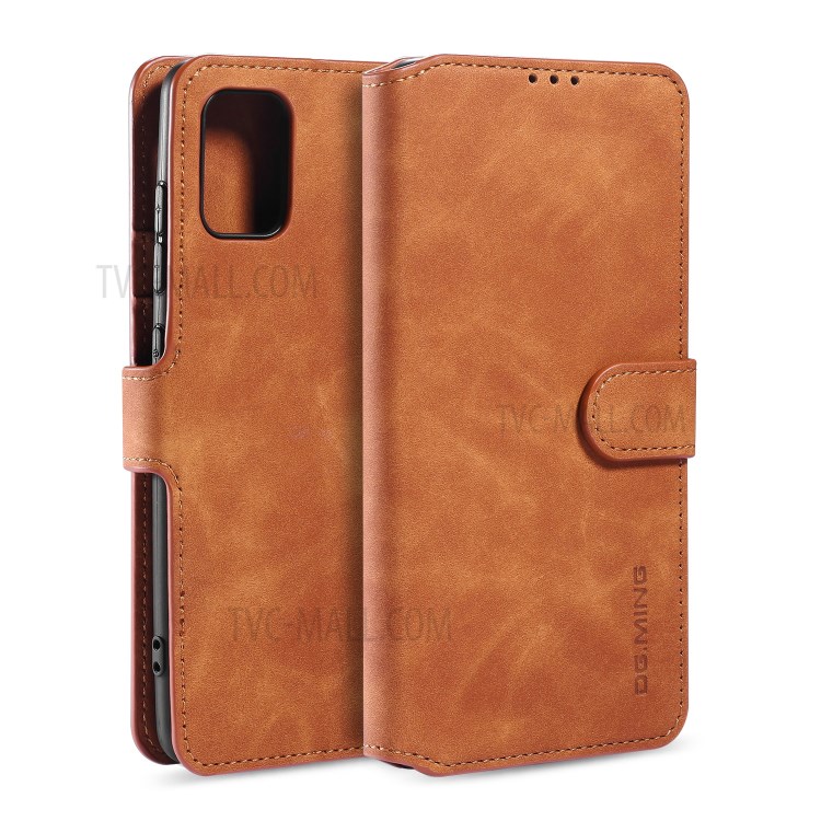 DG.MING Retro Style Leather Cover Wallet Stand Protective Case for Samsung Galaxy A31 - Brown-1