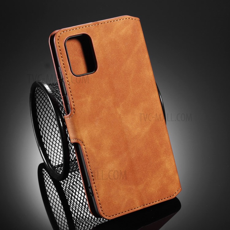 DG.MING Retro Style Leather Cover Wallet Stand Protective Case for Samsung Galaxy A31 - Brown-11