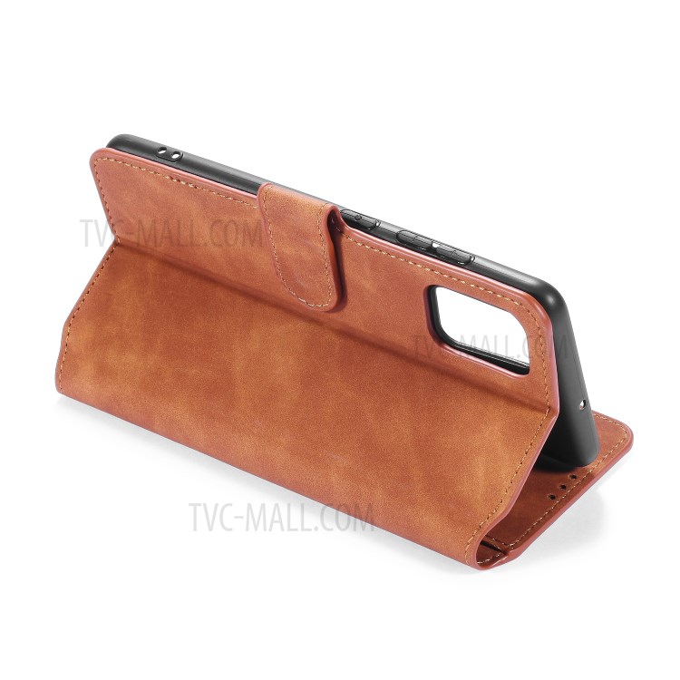 DG.MING Retro Style Leather Cover Wallet Stand Protective Case for Samsung Galaxy A31 - Brown-6