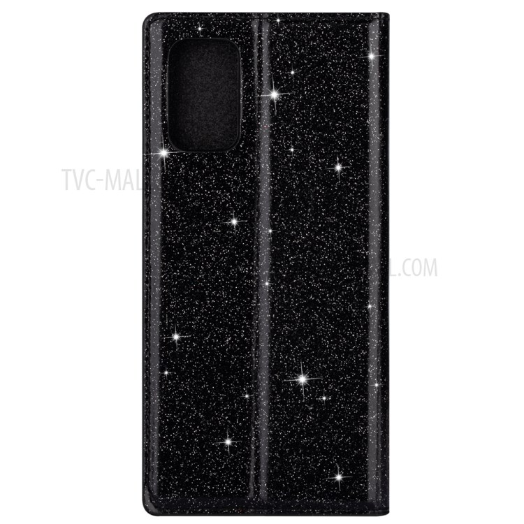 Flash Powder Auto-absorbed Leather Card Slot Cover Shell for Samsung Galaxy A91/S10 Lite - Black-3