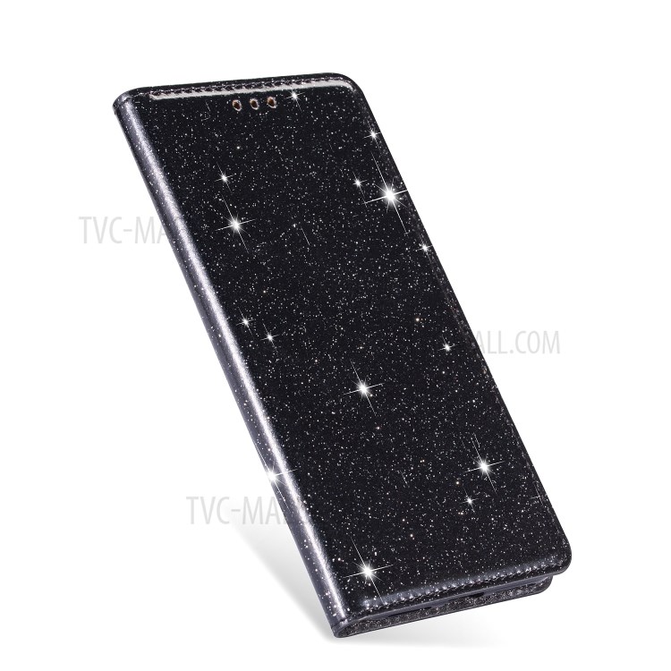 Flash Powder Auto-absorbed Leather Card Slot Shell Phone Casing for Samsung Galaxy A81/Note 10 Lite - Black-7