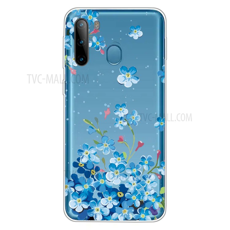 Pattern Printing TPU Back Case for Samsung Galaxy A21 - Blue Flowers-1