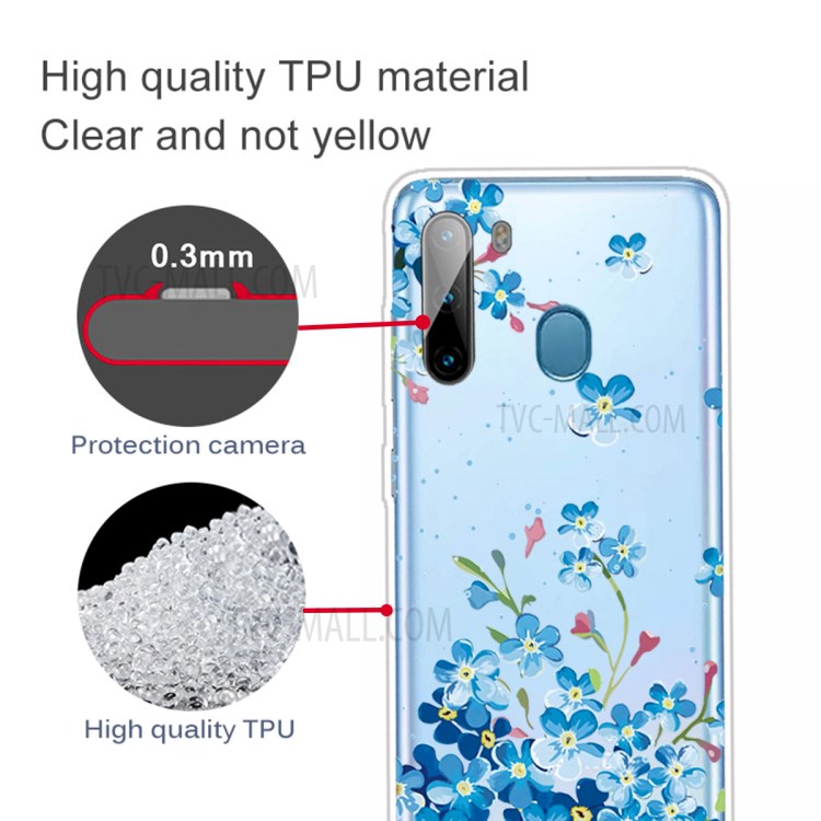 Pattern Printing TPU Back Case for Samsung Galaxy A21 - Blue Flowers-2