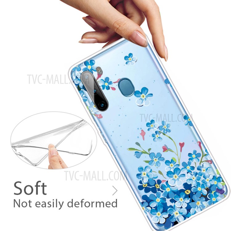 Pattern Printing TPU Back Case for Samsung Galaxy A21 - Blue Flowers-3