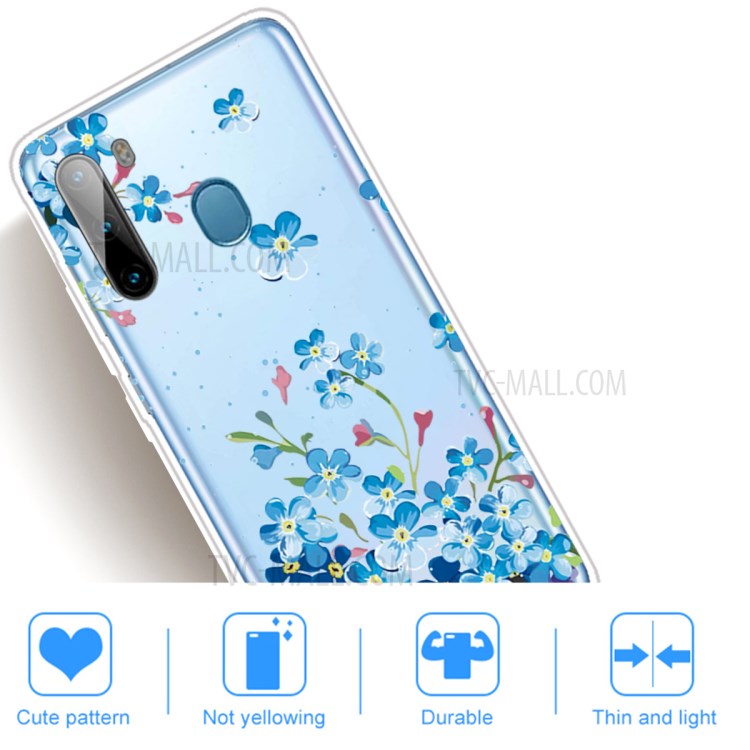 Pattern Printing TPU Back Case for Samsung Galaxy A21 - Blue Flowers-4