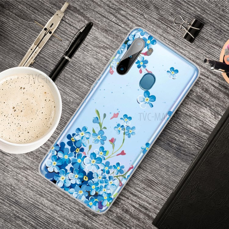 Pattern Printing TPU Back Case for Samsung Galaxy A21 - Blue Flowers-5