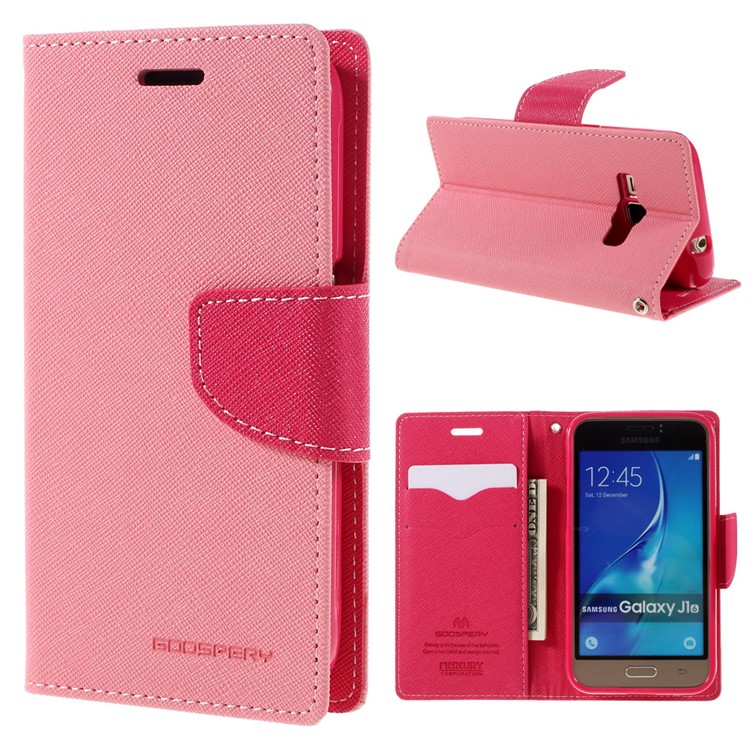 

MERCURY GOOSPERY Contrast Color Leather Case for Samsung Galaxy J1 (2016) - Pink