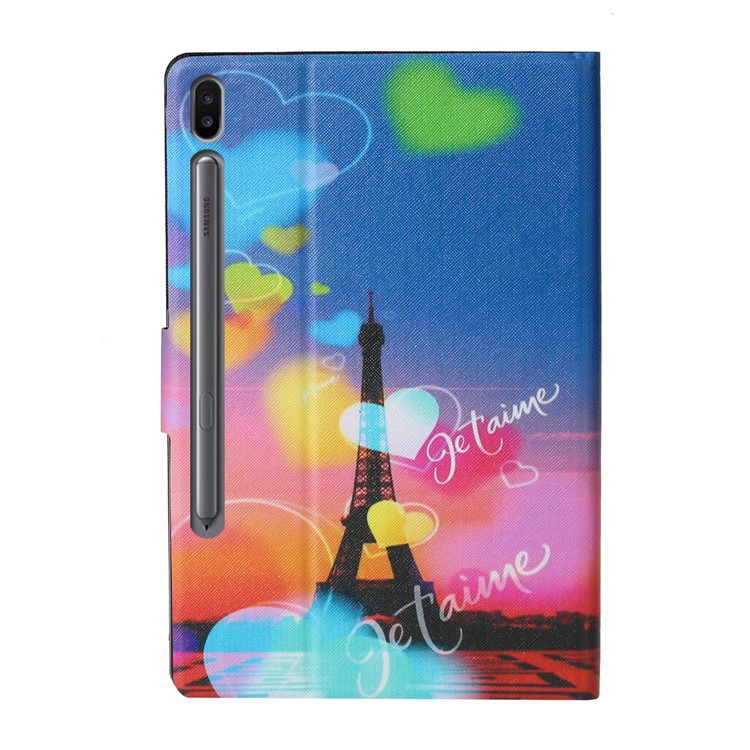 Pattern Printing Stand Leather Card Holder Case for Samsung Galaxy Tab S6 T860 T865 - Eiffel Tower-3