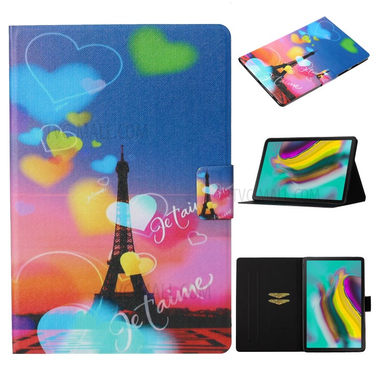 Pattern Printing Card Slots Flip Leather Tablet Cover for Samsung Galaxy Tab S5e SM-T720/T725 - Eiffel Tower-1